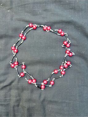 Red Beaded Multi-Strand Necklace - Women's Jewelry